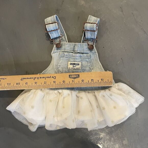 Oshkosh B'gosh Overall Dress Size 3M Denim White Tulle Metallic Gold Stars Tutu - Picture 3 of 6